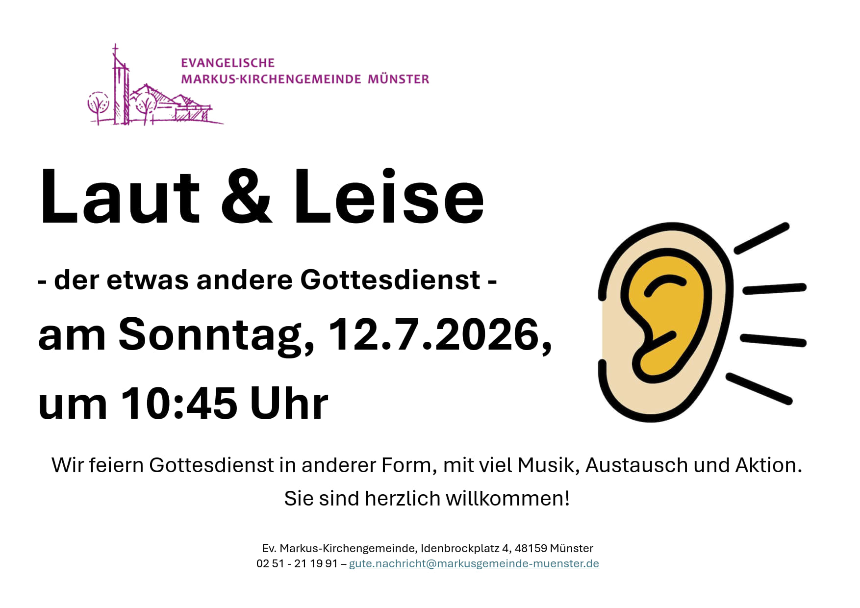Laut & Leise - Gottesdienst der anderen Art mit Reisesegen mit Pfarrerin Barbara Stoll-Großhans und Team