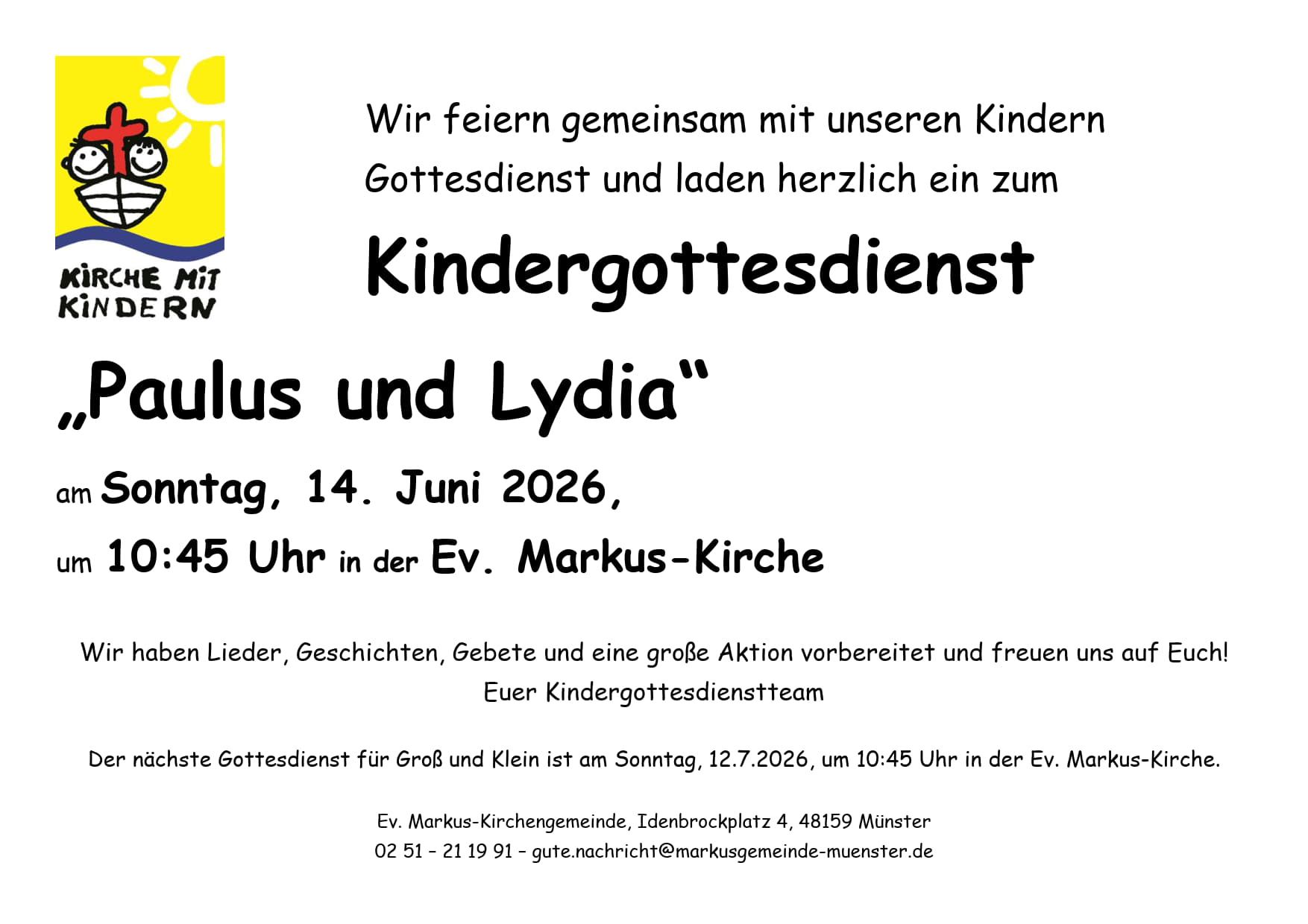 Kindergottesdienst 14. Juni 2026 quer