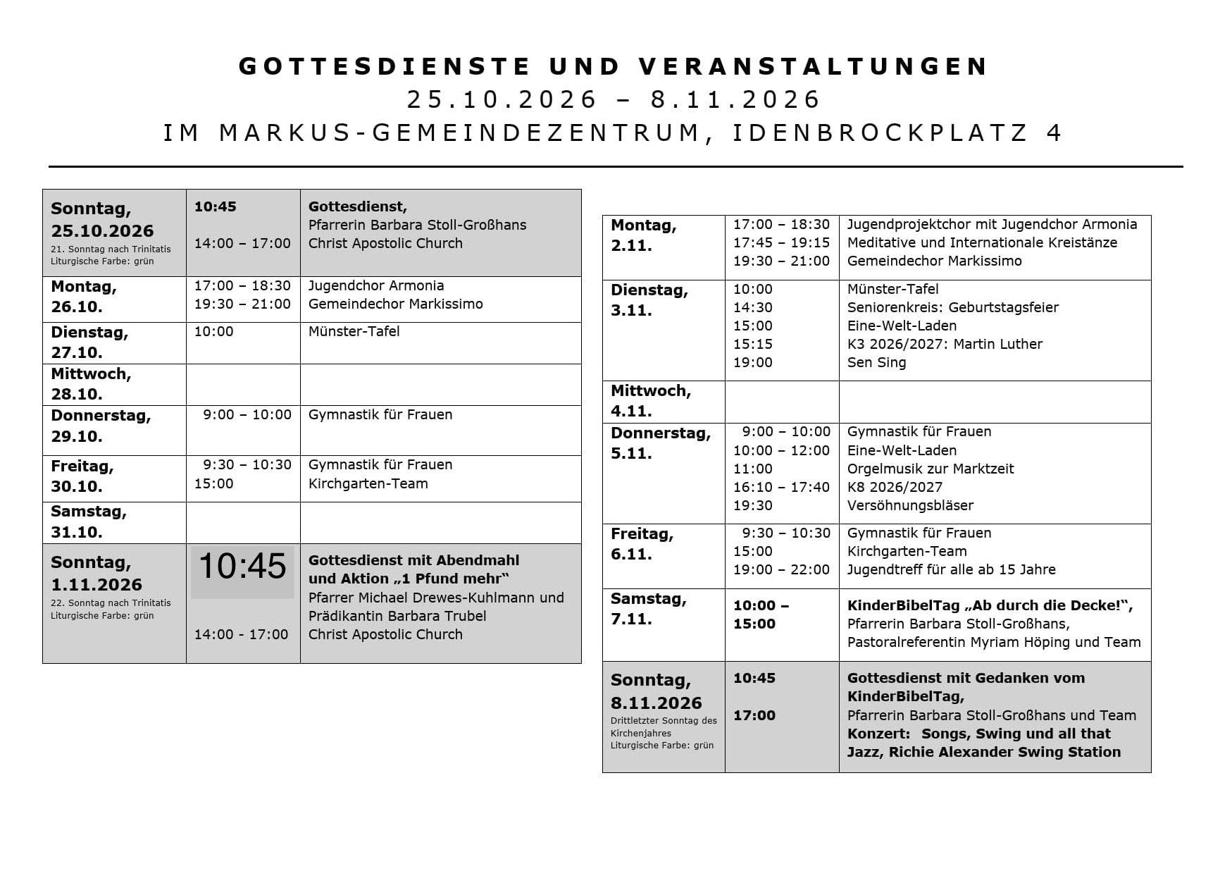 Wochenplan