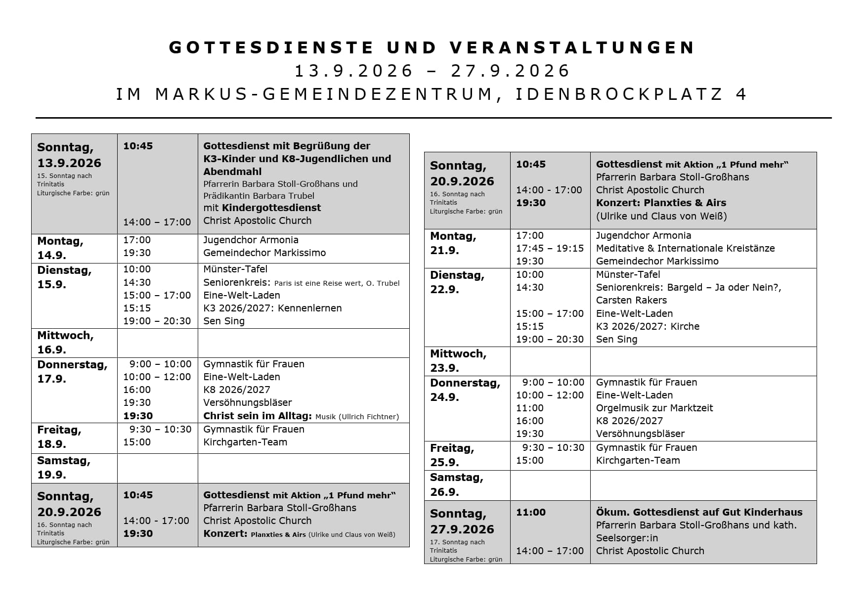 Wochenplan